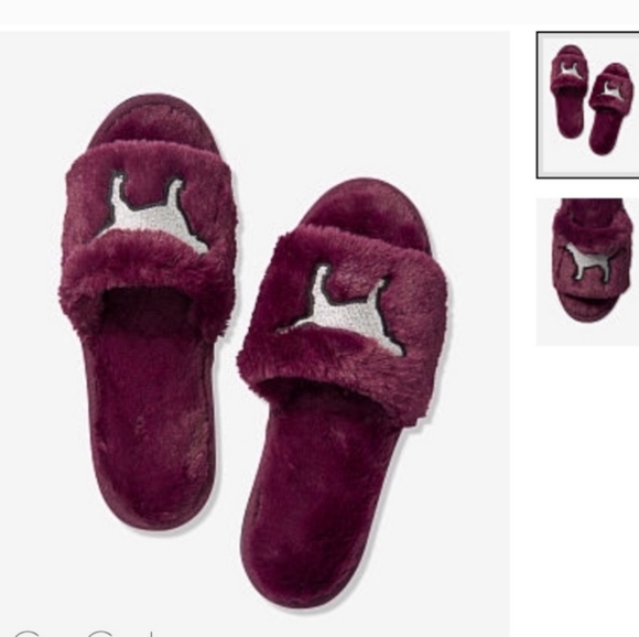PINK Victoria's secret VS Burgundy Fur Cozy Slippers NWT Large 10 - Picture 2 of 11